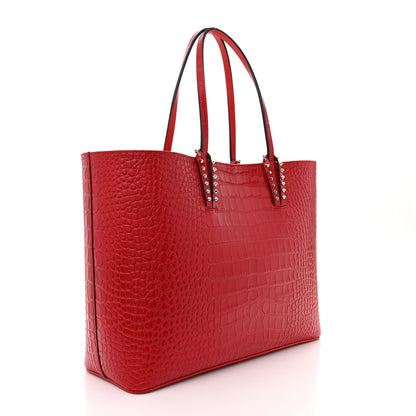 Christian Louboutin CHRISTIAN LOUBOUTIN Calfskin Crocodile Embossed Spikes East West Cabata Tote 4 of 13