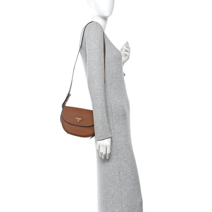 Prada Soft Calfskin Traingle Arque Flap Shoulder Bag Cognac 2 of 10
