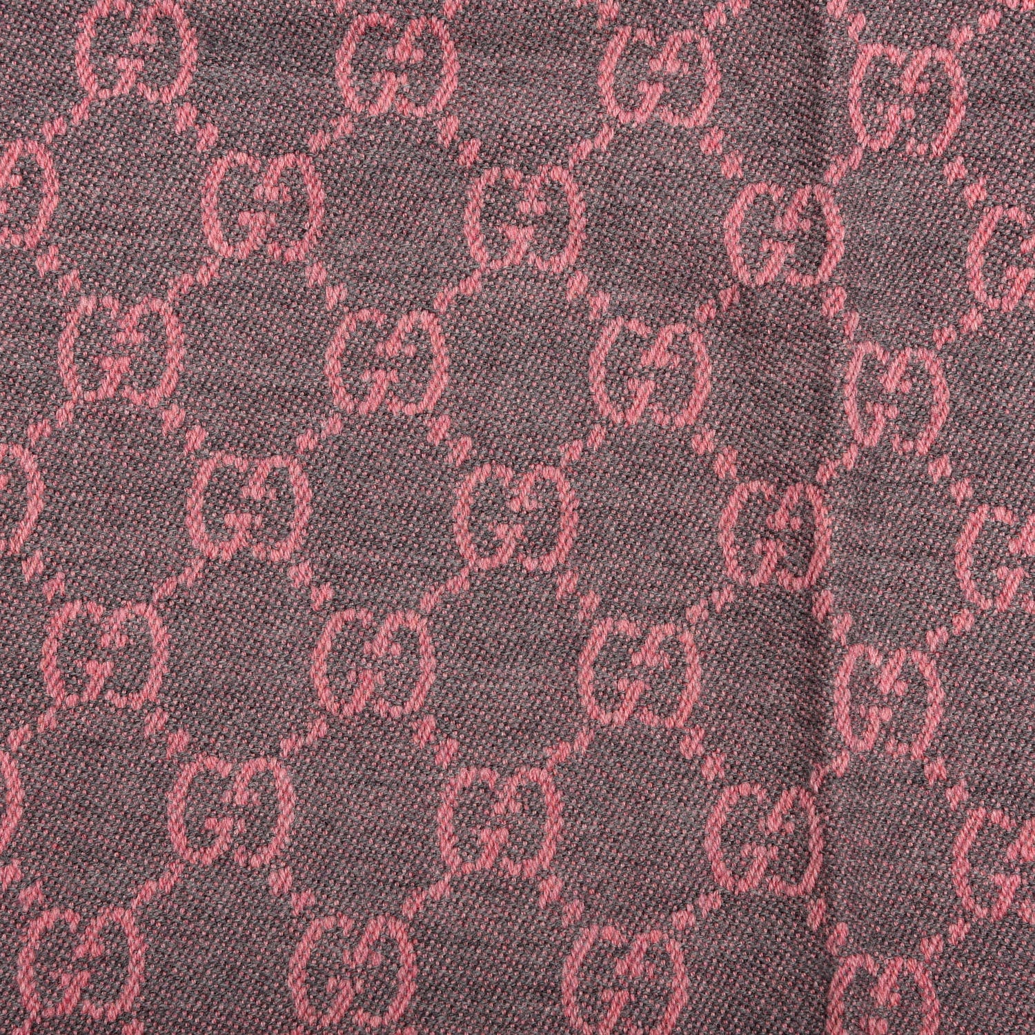 Gucci Wool Jacquard GG Monogram Sten Fringe Scarf Graphite Pink 3 of 3