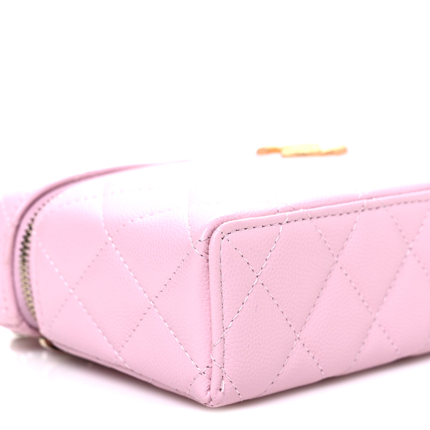 Caviar Quilted Textured CC Top Handle Slim Vanity With Chain Light Pink