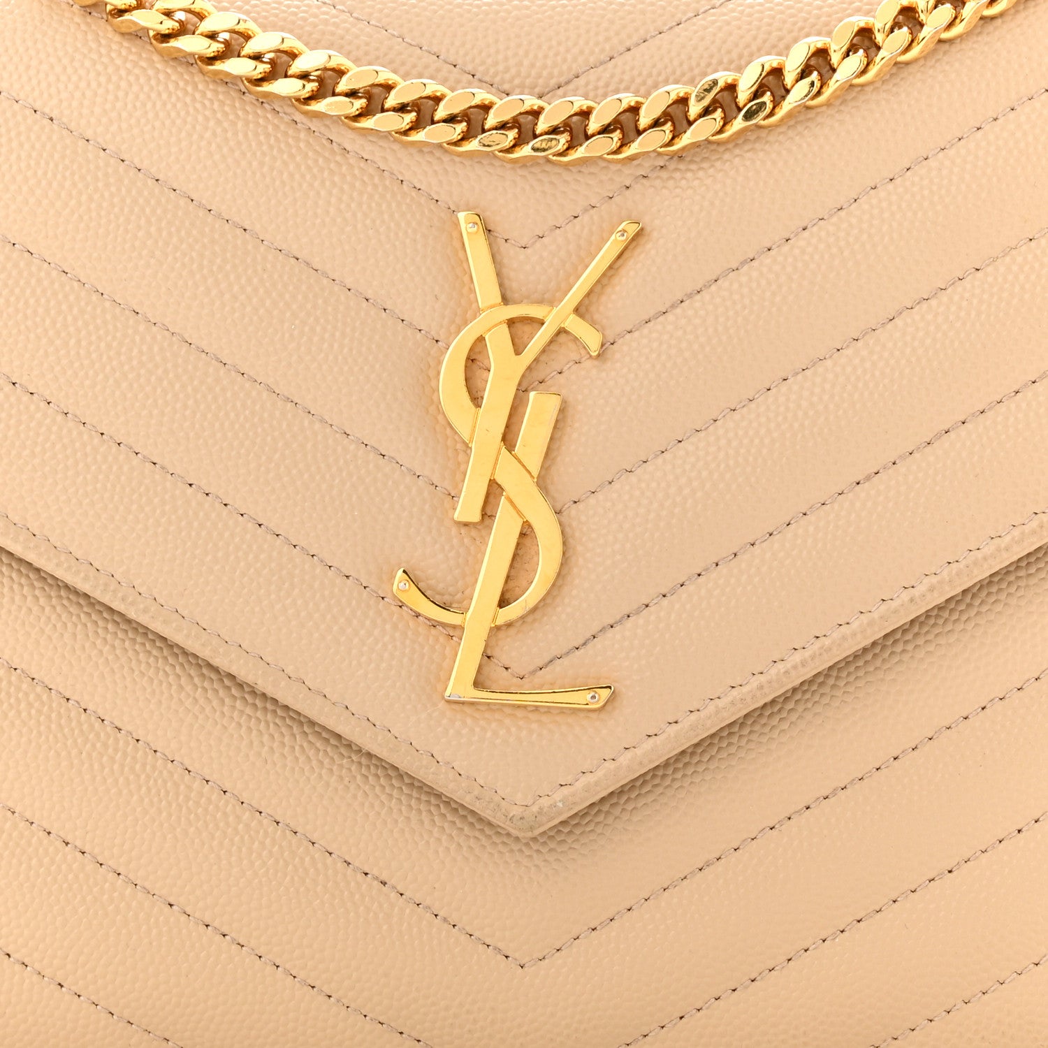 Saint Laurent Grain De Poudre Matelasse Chevron Monogram Chain Wallet Dark Beige 8 of 12