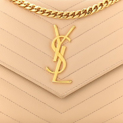 Saint Laurent Grain De Poudre Matelasse Chevron Monogram Chain Wallet Dark Beige 8 of 12