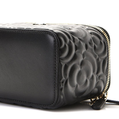 Chanel Lambskin Camellia Embossed Small Vanity Case With Chain Black 7 of 8
