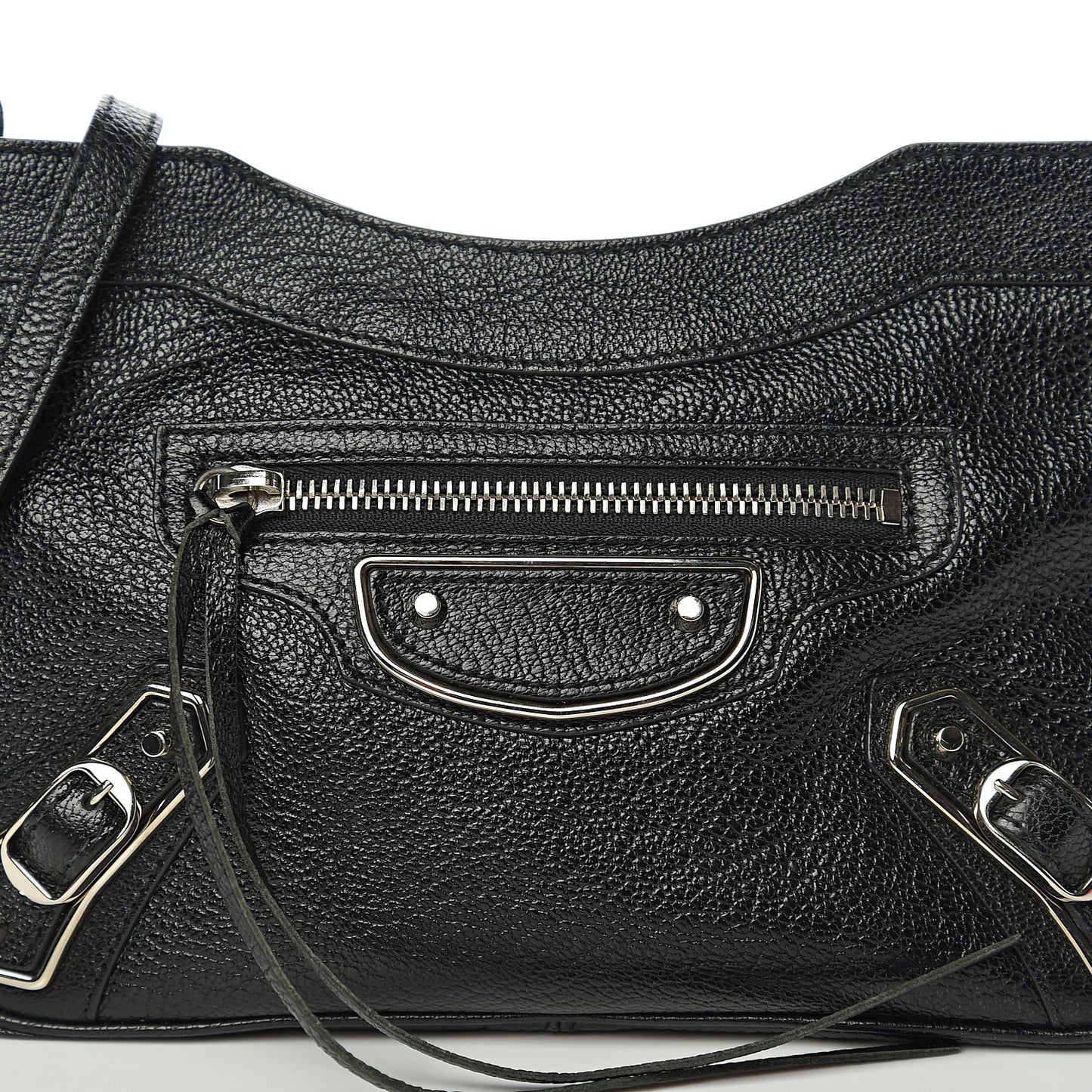 Chevre Silver Metallic Edge Hardware Hip Black