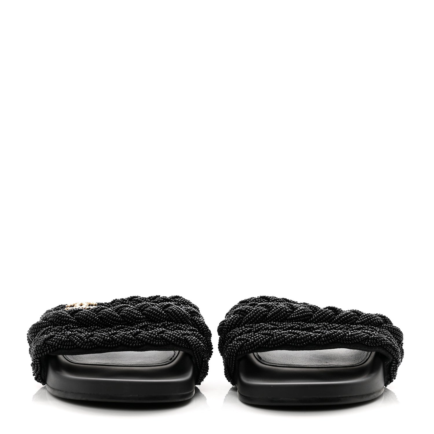 Chanel Lambskin Pearl Beaded Woven Slides 38 Black 2 of 8