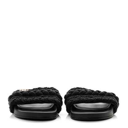 Chanel Lambskin Pearl Beaded Woven Slides 38 Black 2 of 8