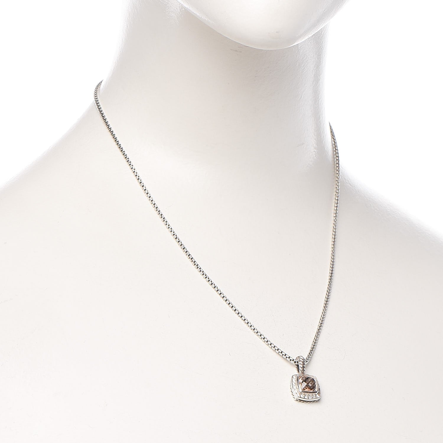David Yurman Sterling Silver Diamond Morganite 7mm Petite Albion Pendant Necklace 2 of 7