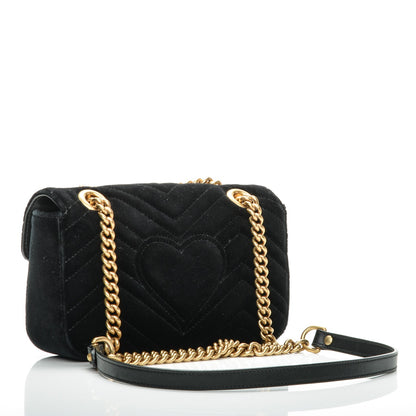 Gucci Velvet Matelasse Mini GG Marmont Shoulder Bag Black 3 of 7