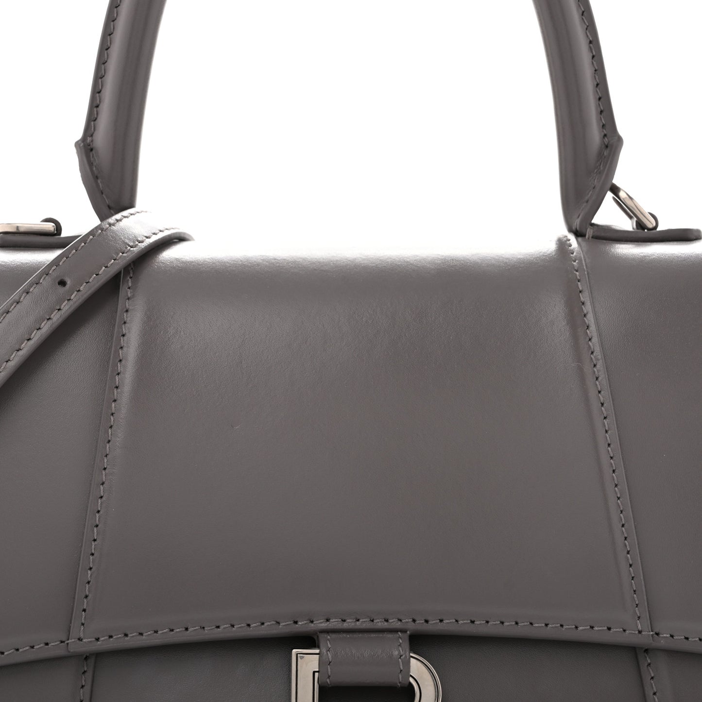 Shiny Box Calfskin Small Hourglass Top Handle Bag Dark Grey