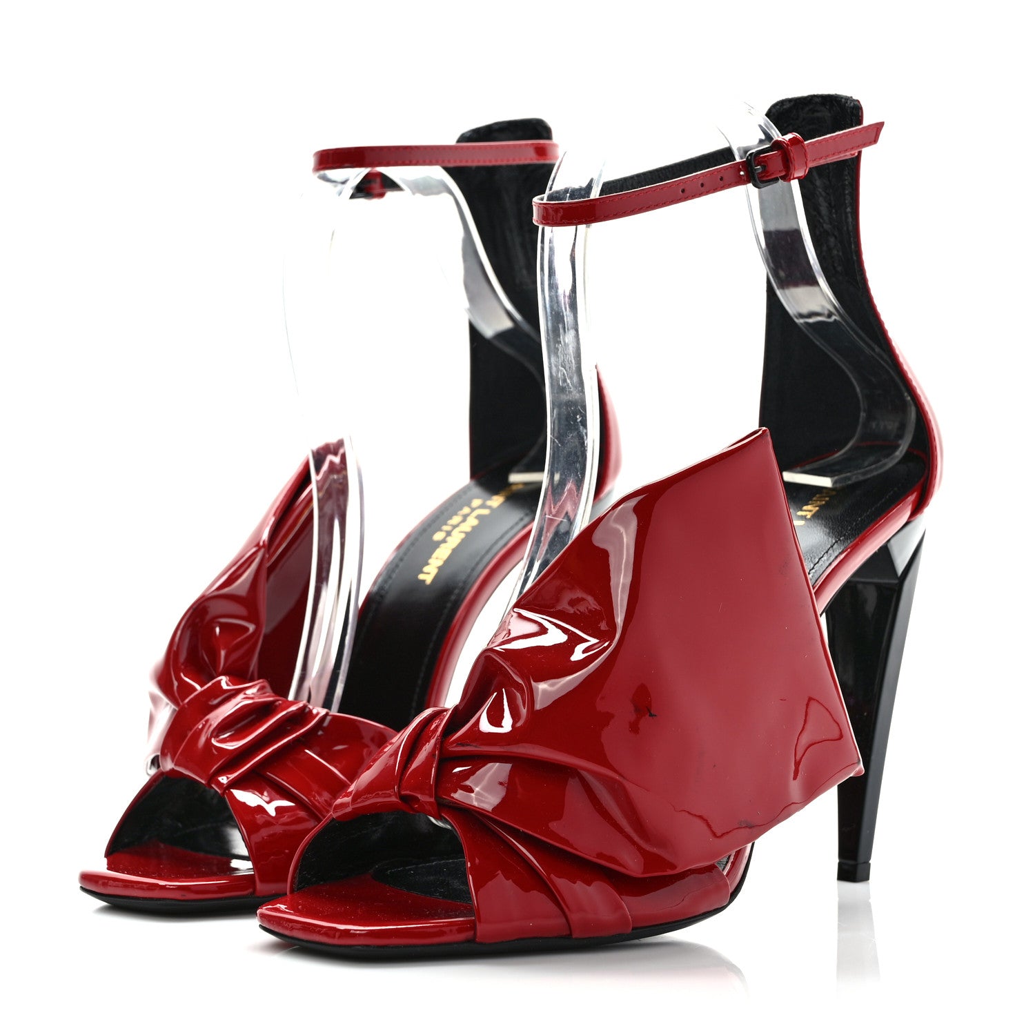Saint Laurent Patent Calfskin Freja 105 Bow Sandals 37 Rouge Eros 3 of 10