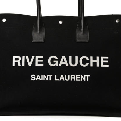 Saint Laurent Linen Calfskin Rive Gauche Tote Black 7 of 18