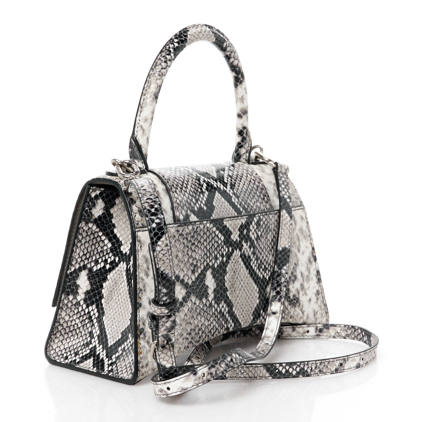Calfskin Snake Effect Small Hourglass Top Handle Bag Black White