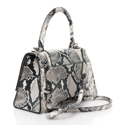 Balenciaga Calfskin Snake Effect Small Hourglass Top Handle Bag Black White 3 of 10