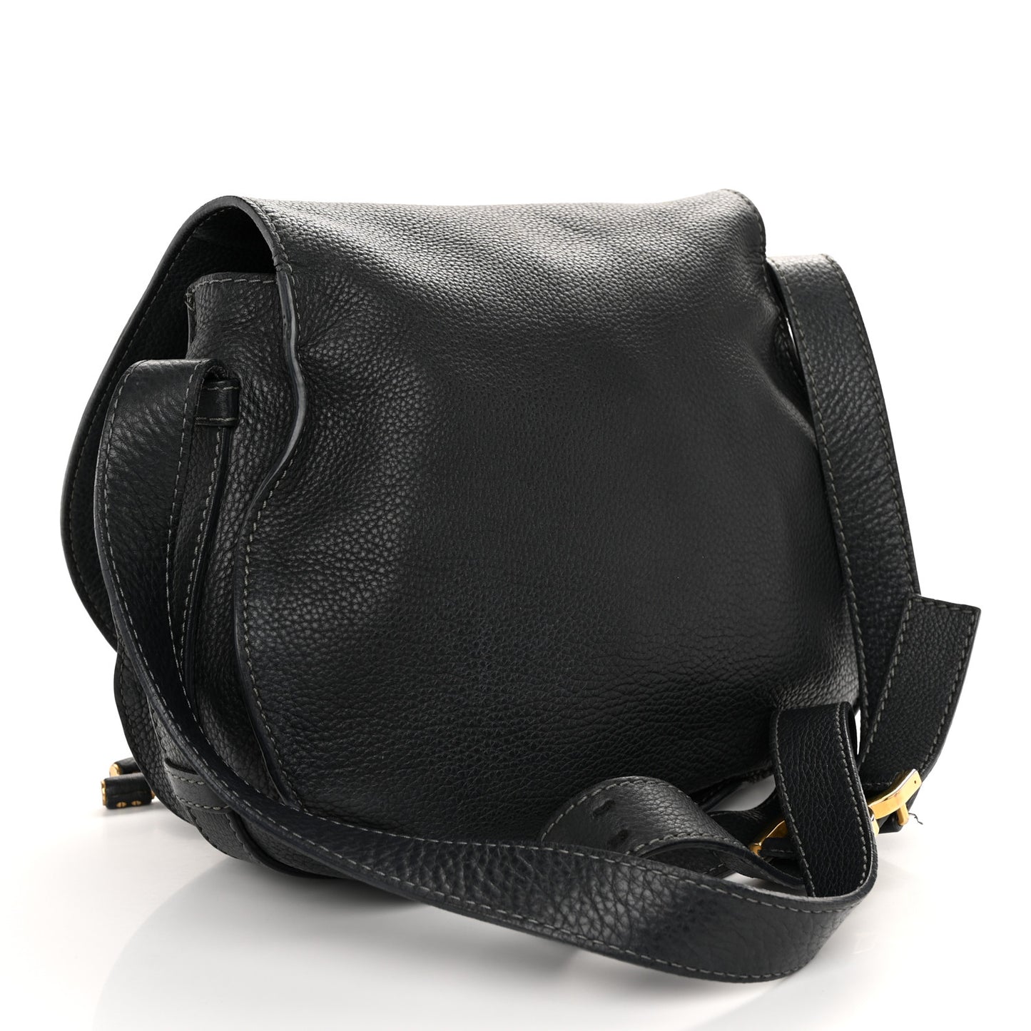 Grained Calfskin Medium Marcie Saddle Bag Black