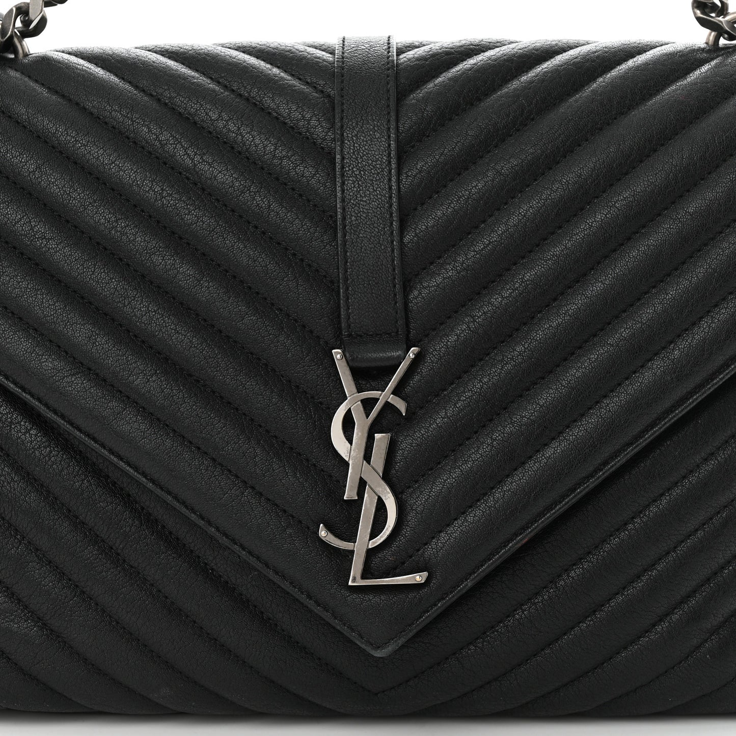 Sheepskin Matelasse Chevron Monogram Large College Satchel Black