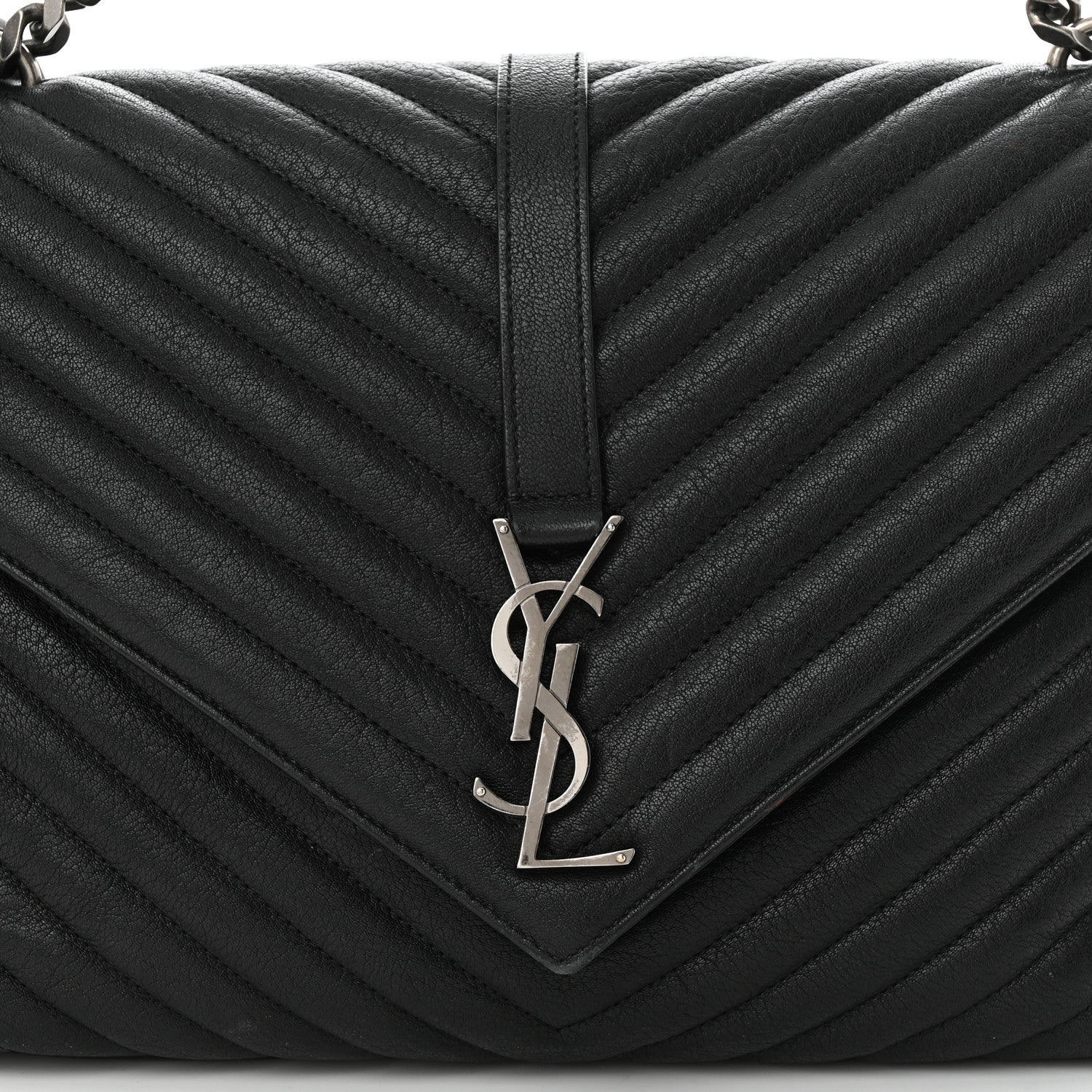Saint Laurent Sheepskin Matelasse Chevron Monogram Large College Satchel Black 8 of 15