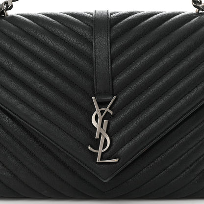 Saint Laurent Sheepskin Matelasse Chevron Monogram Large College Satchel Black 8 of 15