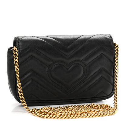 Gucci Calfskin Matelasse Super Mini GG Marmont Shoulder Bag Black 3 of 11