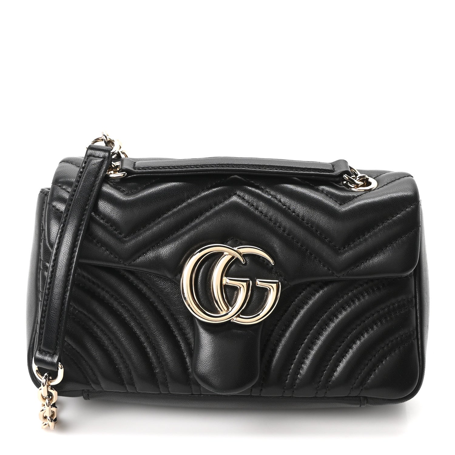 Gucci Lambskin Matelasse Small GG Marmont Shoulder Bag Black 1 of 11