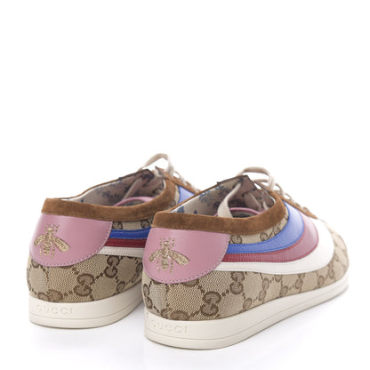 Gucci Suede Monogram Web Womens Falacer Sneakers 40.5 Nocciola Beige Mystic White Hibiscus Red 4 of 10