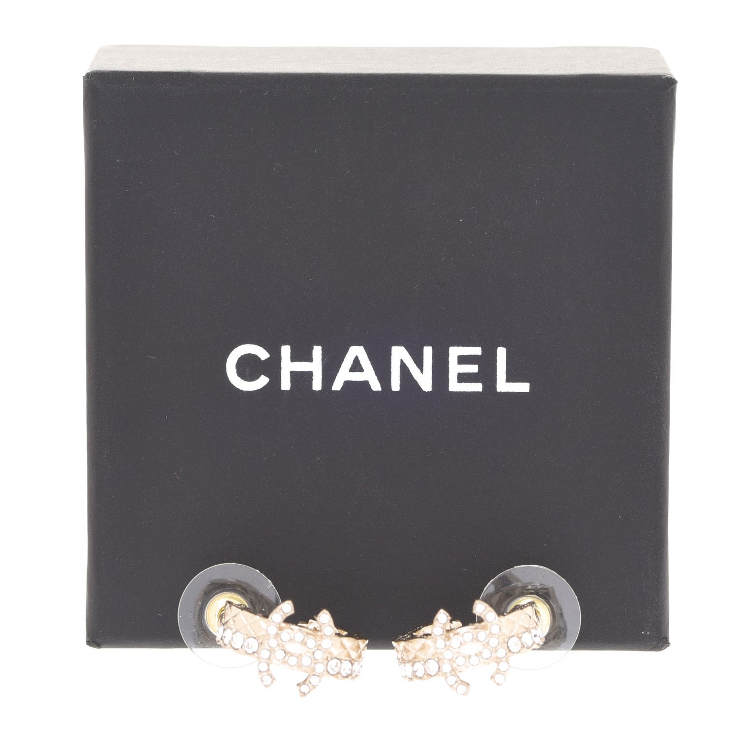 Metal Crystal Quilted CC Hoop Earrings Gold