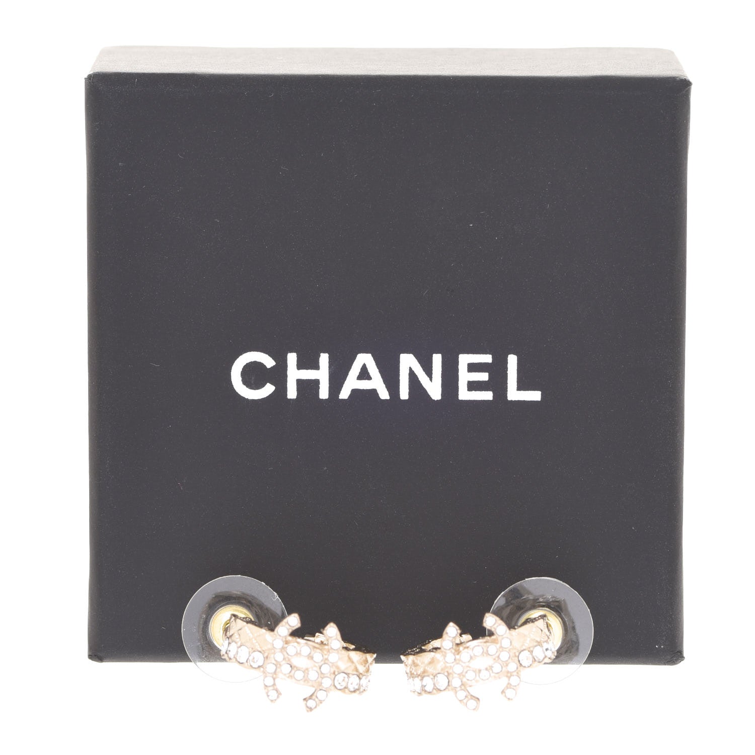 Chanel Metal Crystal Quilted CC Hoop Earrings Gold 5 of 5