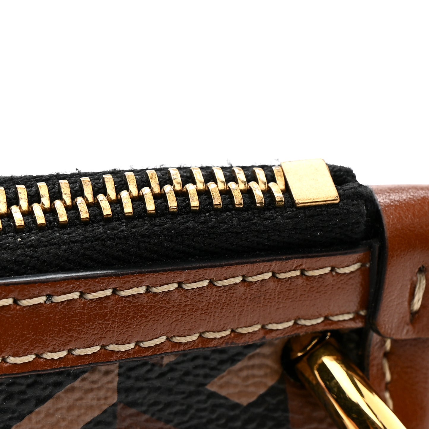 Coated Canvas Medium La Greca Signature Pouch Black Caramel