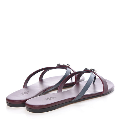 Hermes Nappa Calfskin Corfou Sandals 38.5 Bleu Ardoise Bordeaux 4 of 10