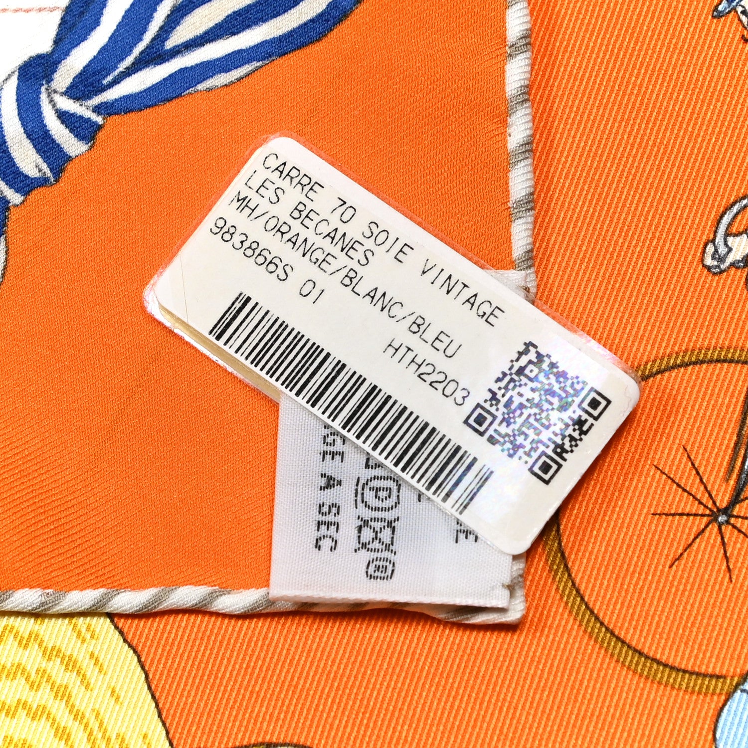 Hermes Silk Vintage Les Becanes Scarf 70 Orange White Bleu 2 of 5