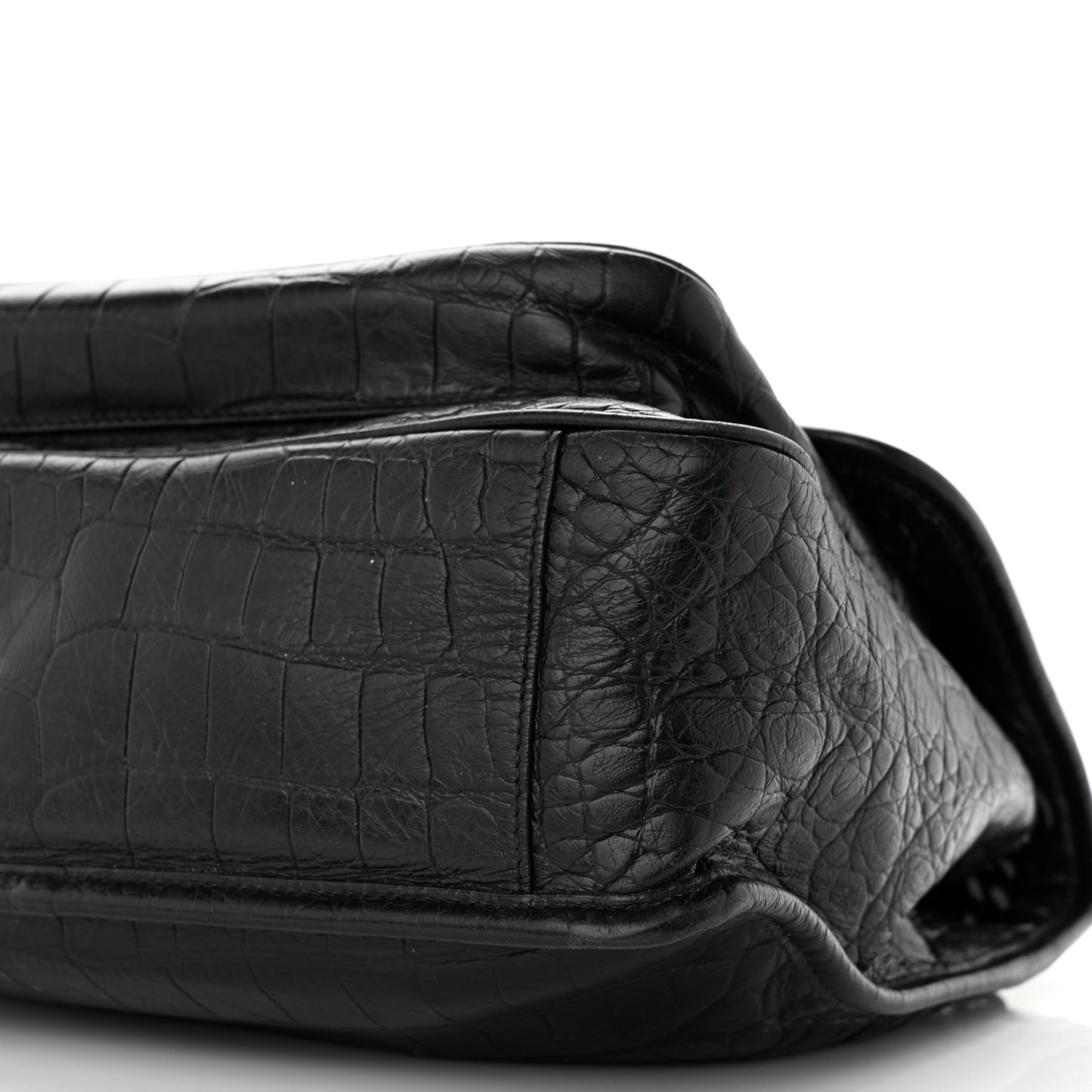 Crocodile Embossed Lambskin Monogram Medium Niki Chain Satchel Black