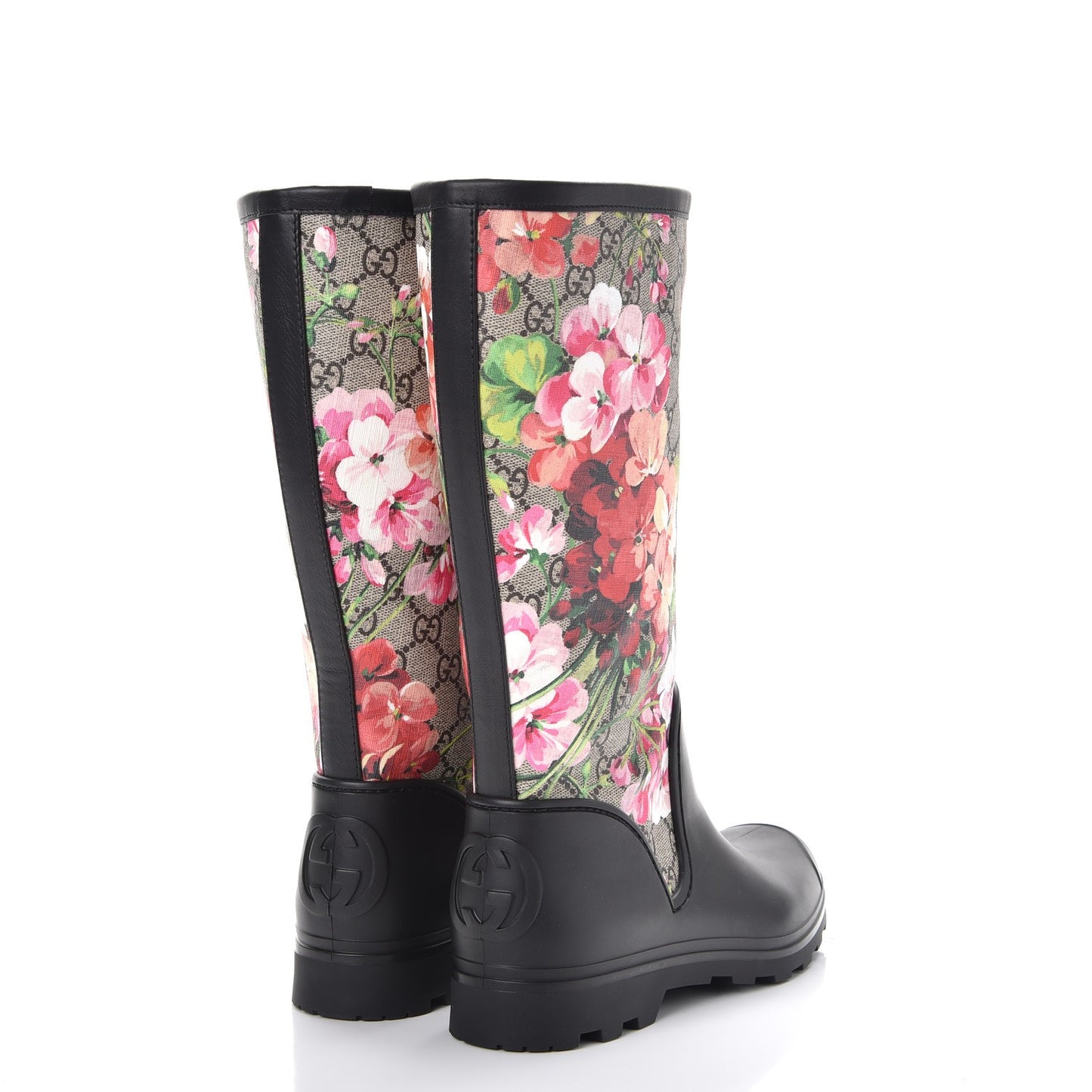 GG Supreme Monogram Blooms Flat Rubber Boots 39 Beige Multicolor