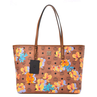 MCM Visetos Medium Anya Essential Flower Print Shopper Tote Cognac 1 of 13