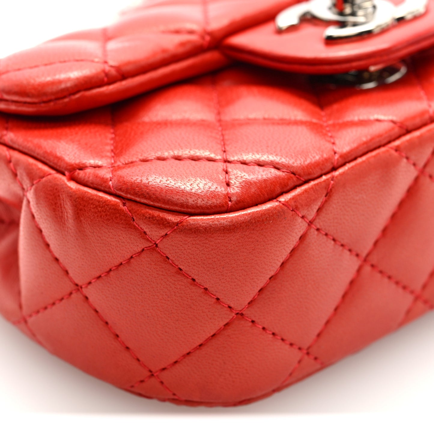 Lambskin Quilted Double Mini Flap Crossbody Red