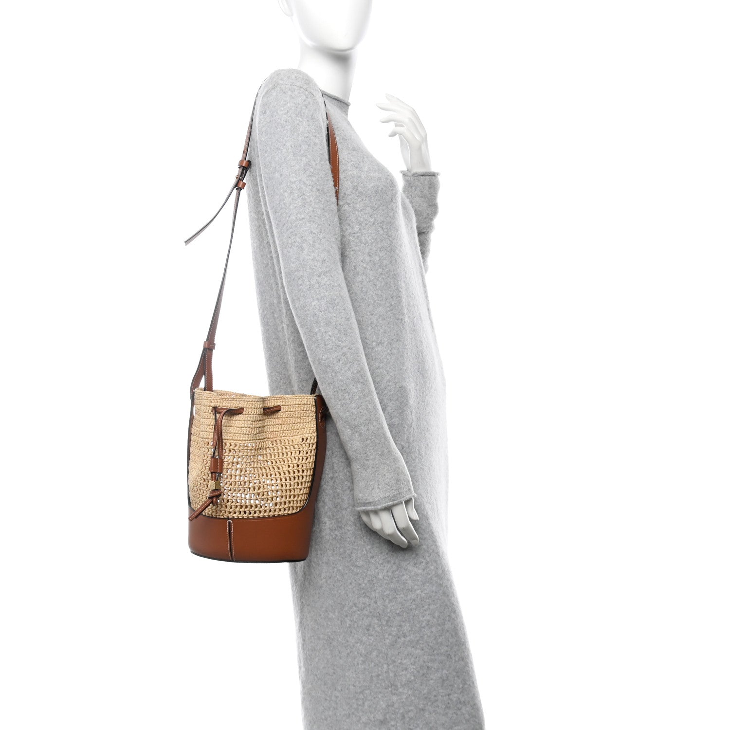 Loewe Raffia Calfskin Balloon Bucket Bag Natural Tan 2 of 9