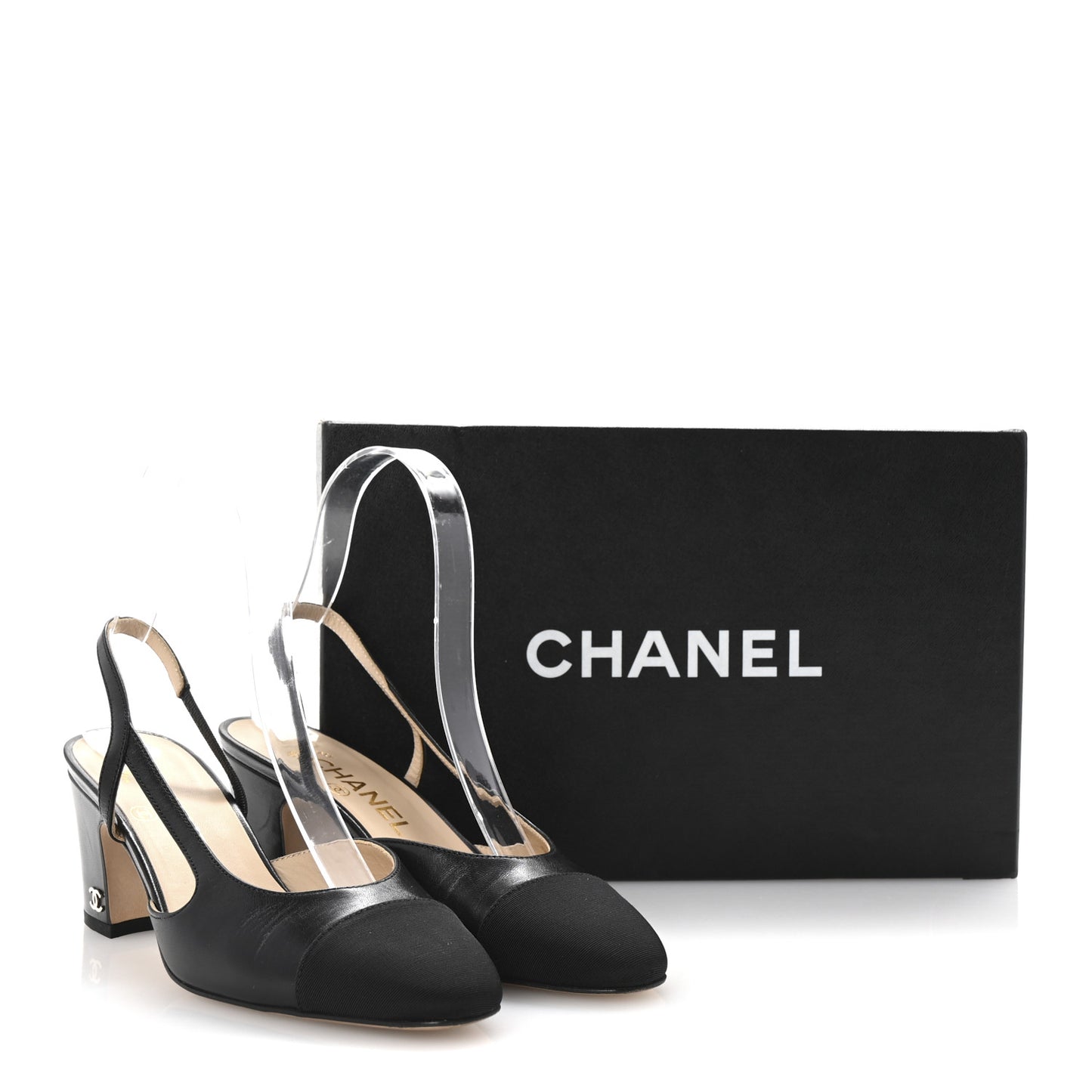 Goatskin Grosgrain Cap Toe CC Slingback Pumps 35.5 Black