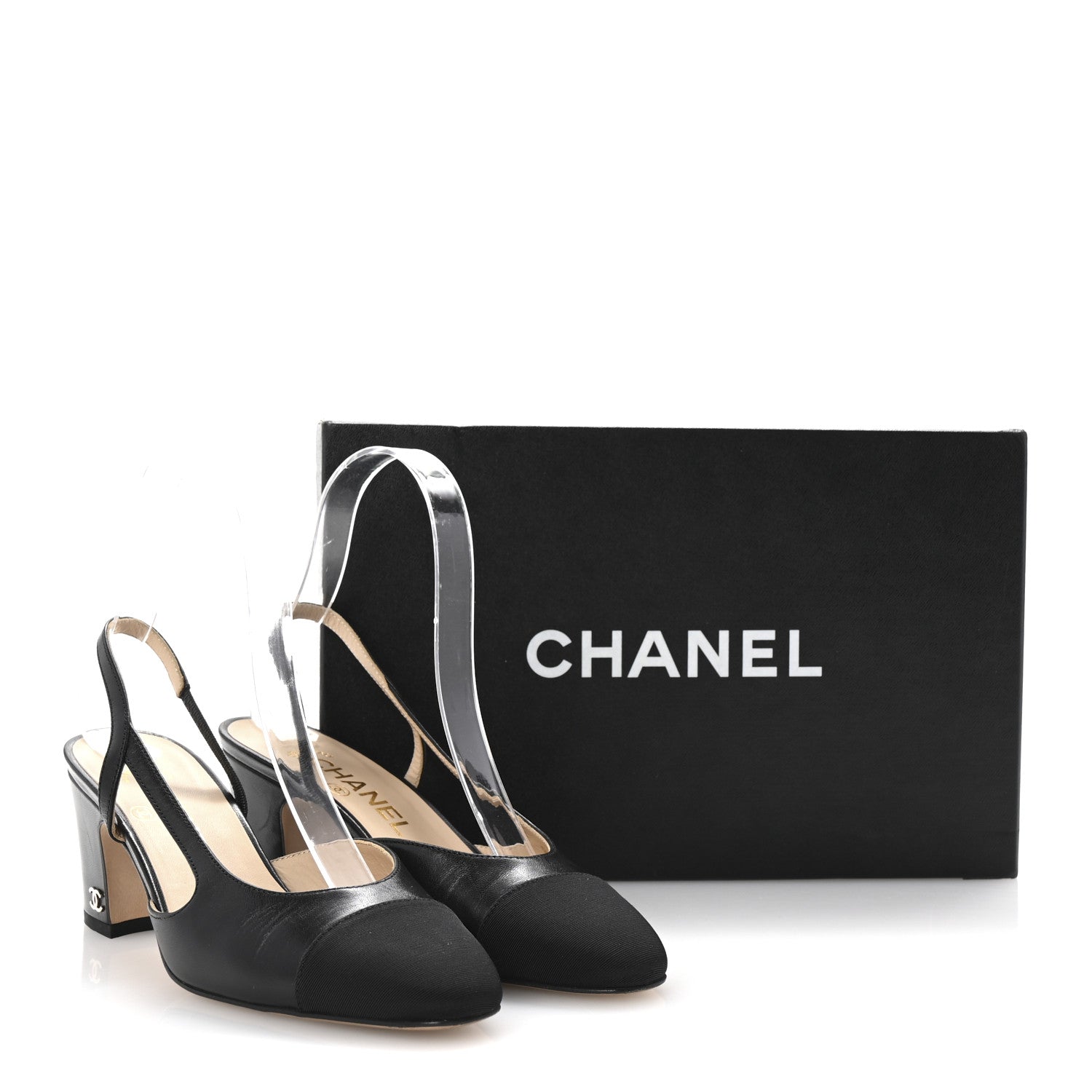 Chanel Goatskin Grosgrain Cap Toe CC Slingback Pumps 35.5 Black 10 of 10