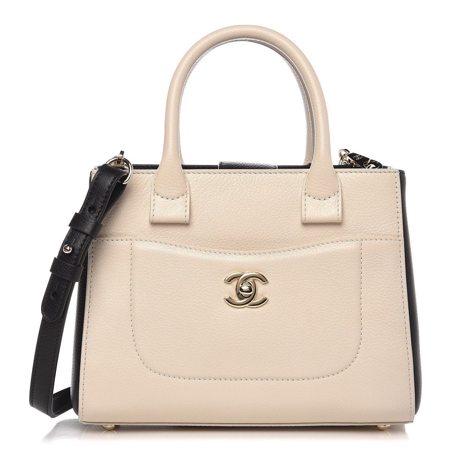Chanel Grained Calfskin Mini Bi-Color Neo Executive Shopper Tote Beige Black 1 of 7