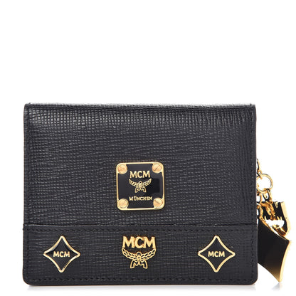 MCM Calfskin Embellished Card Holder Black 1 of 15