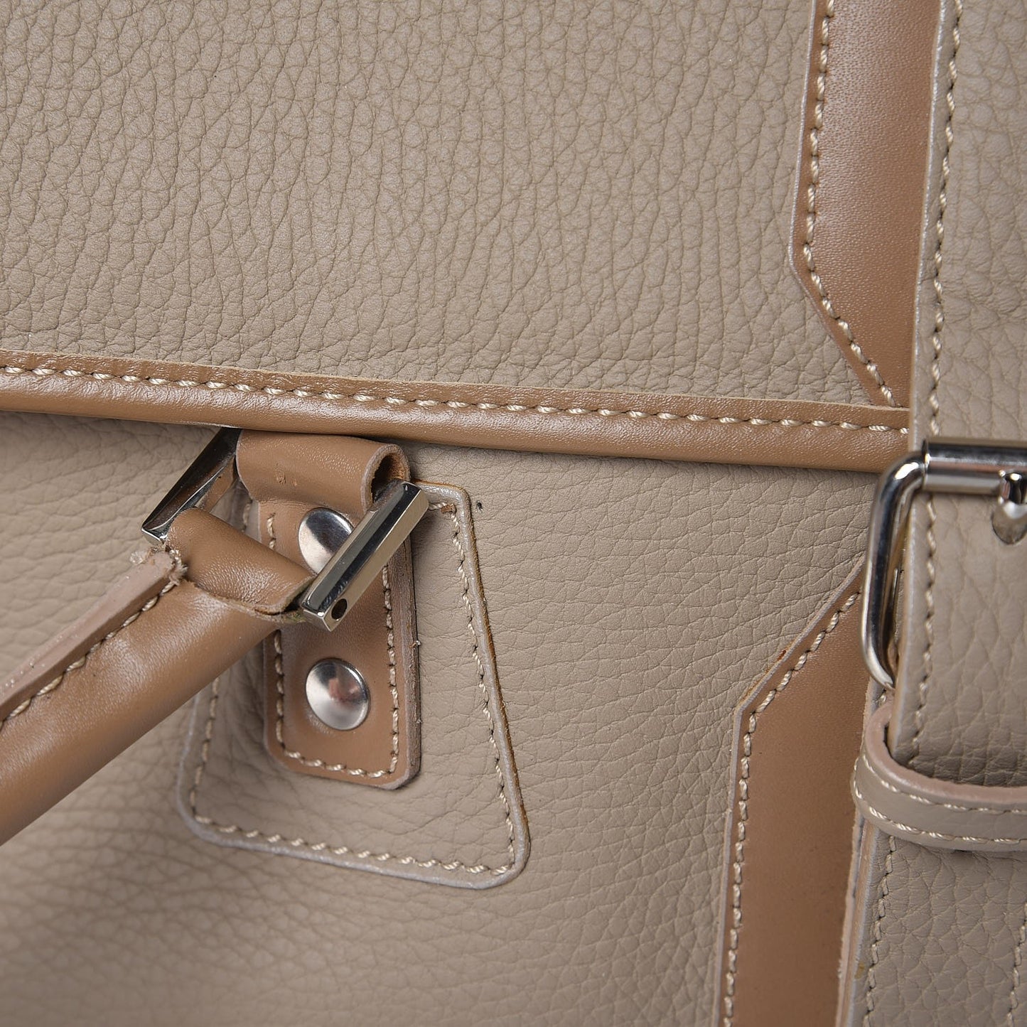 Grained Calfskin Satchel Brown