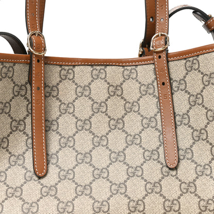 Gucci GG Supreme Monogram Emblem Medium Tote Bag Beige Dark Brown 8 of 11