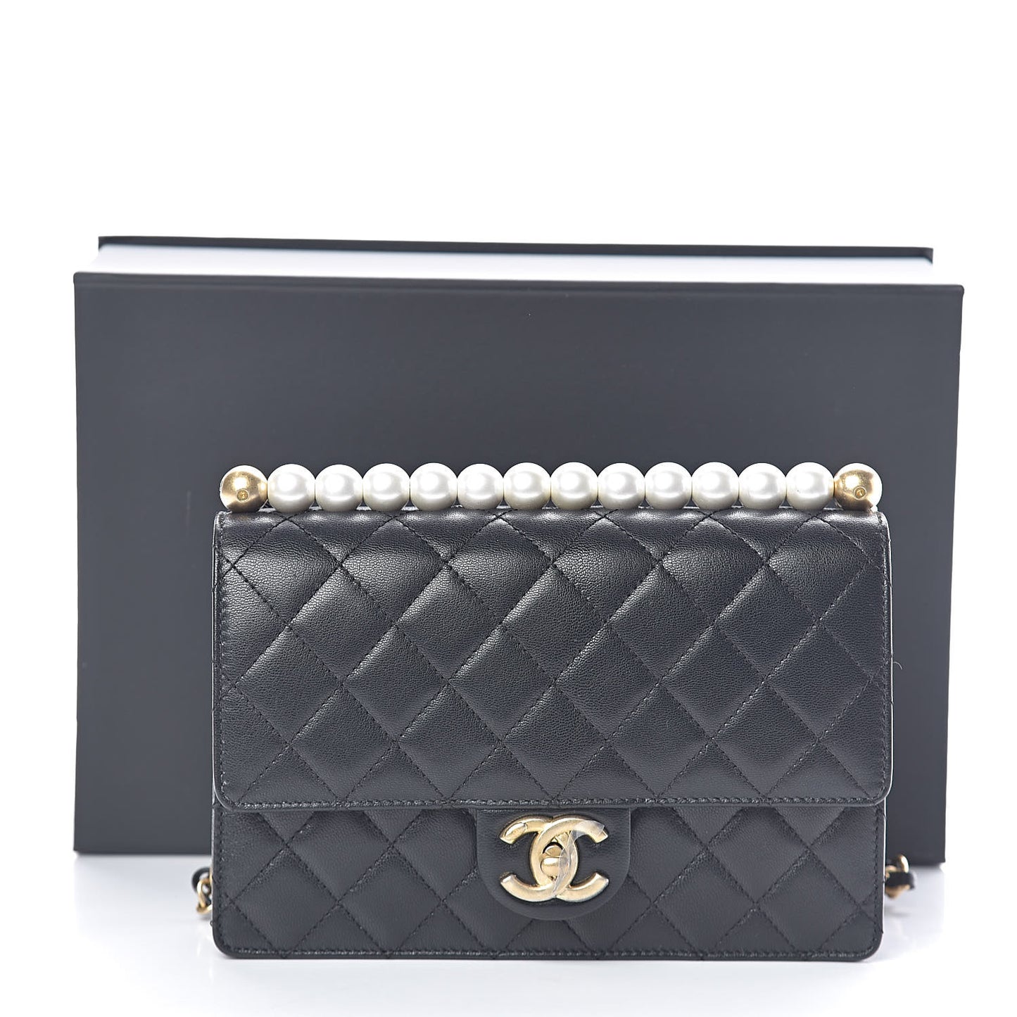 Lambskin Quilted Small Chic Pearls Flap Black