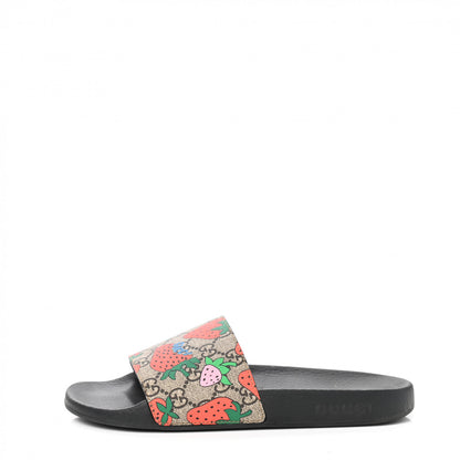 Gucci GG Supreme Monogram Strawberry Slide Sandals 39 Beige Multicolor 1 of 9