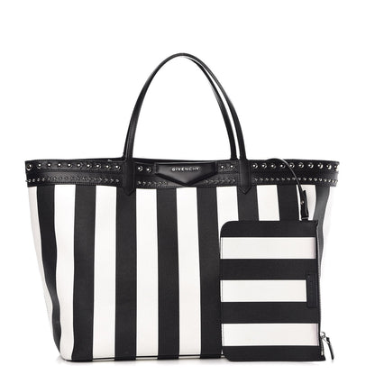 Givenchy Coated Canvas Striped Large Antigona Tote Black White 1 of 13
