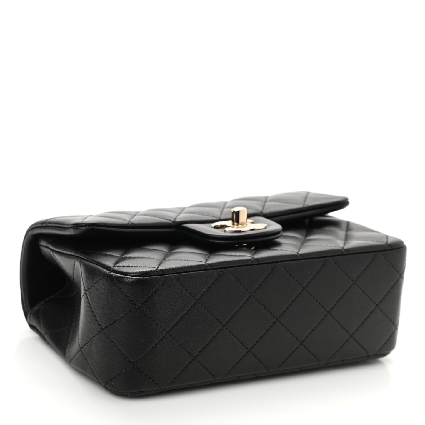 Lambskin Quilted Mini Top Handle Rectangular Flap Black