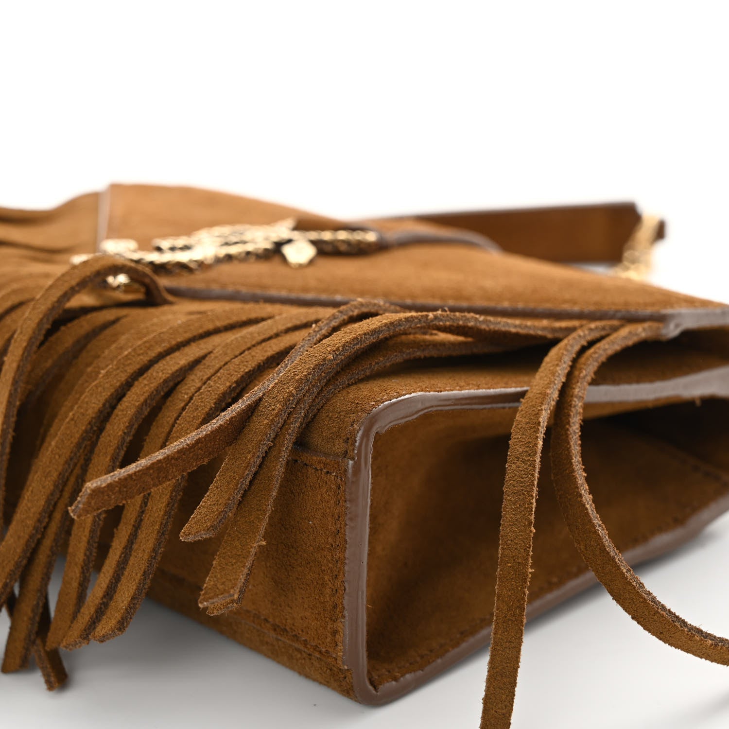 Saint Laurent Suede Fringe Baby Monogram Satchel Light Ocre 11 of 14