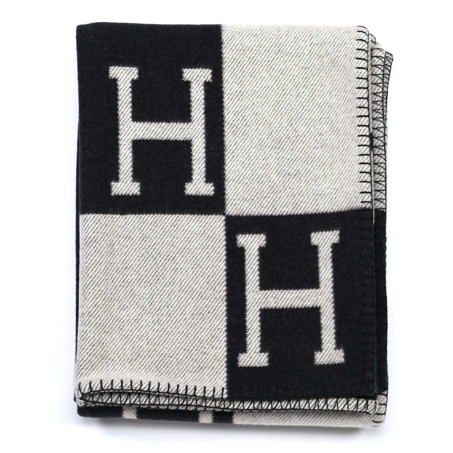Hermes Wool Cashmere Avalon Blanket Ecru Gris Fonce 2 of 6