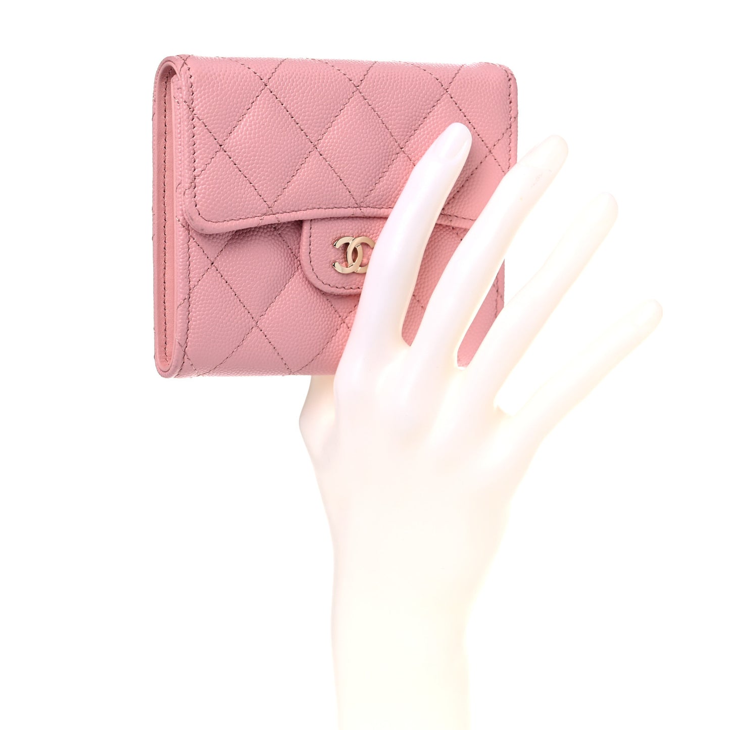 Caviar Quilted Compact Flap Wallet Pink