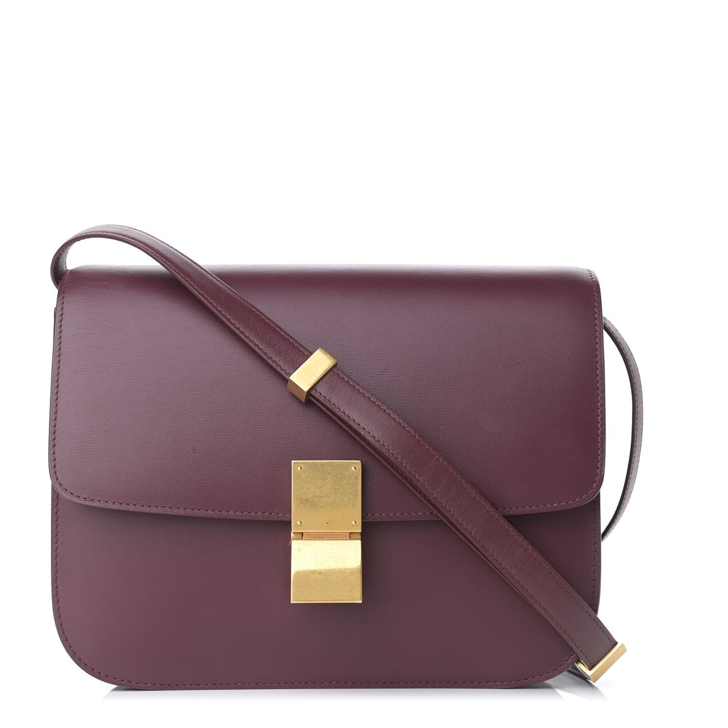 Box Calfskin Medium Classic Box Flap Bag Burgundy