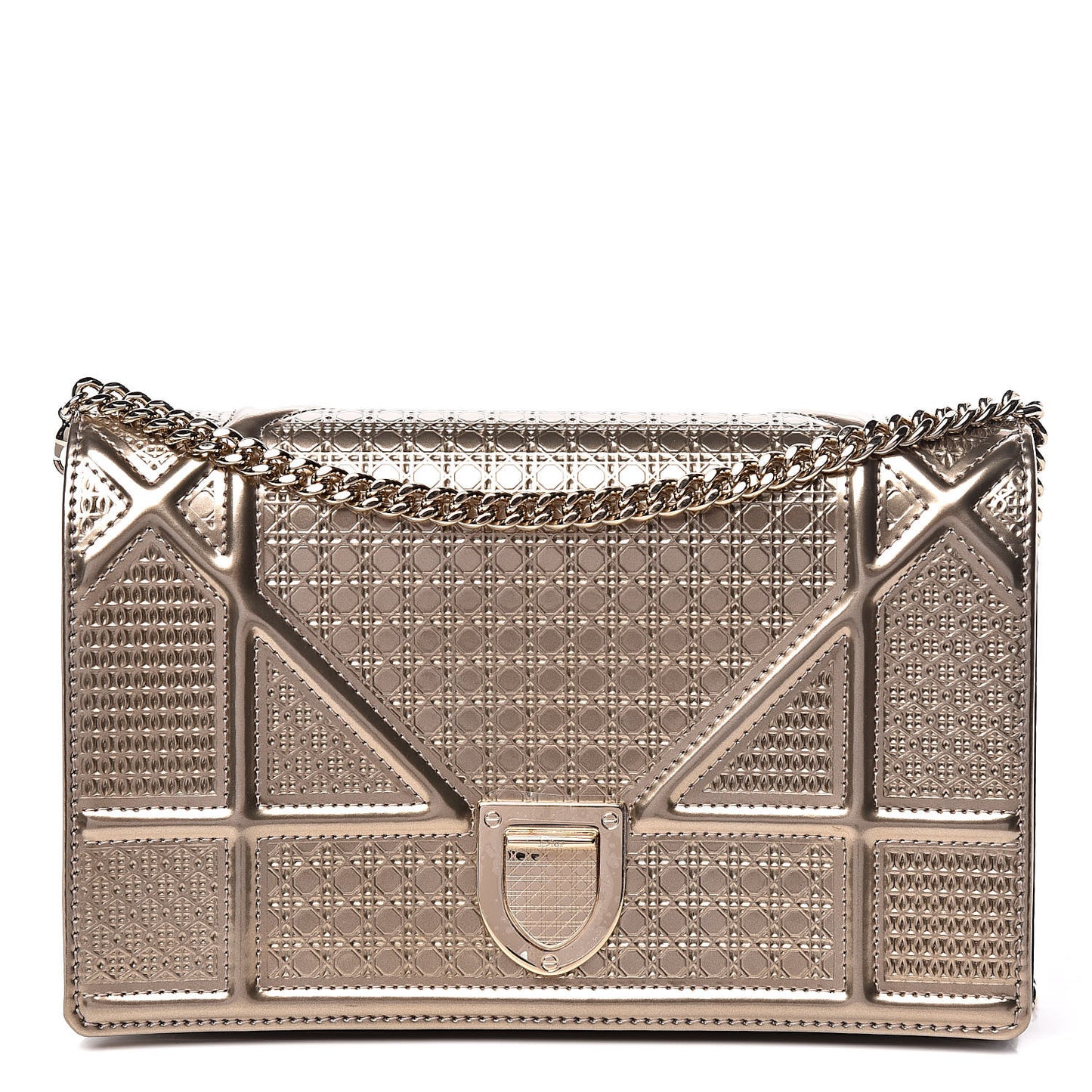 Metallic Patent Micro-Cannage Diorama Wallet on Chain Pouch Gold