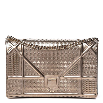 Christian Dior Metallic Patent Micro-Cannage Diorama Wallet on Chain Pouch Gold 1 of 10